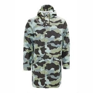 RAINS AOP Sea Camo Minimalist Gore-Tex  Women’s  Long Hooded Button Raincoat XXS